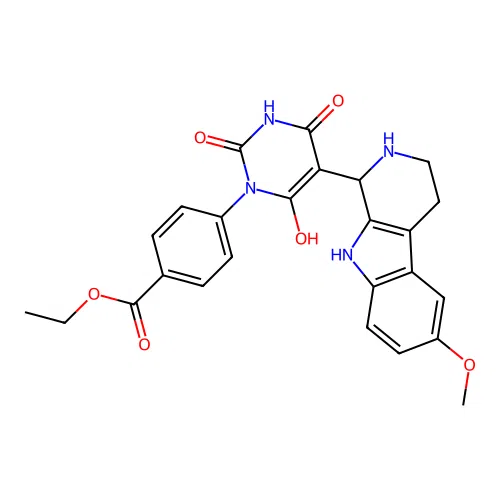 ethyl 4-(4-hydroxy-5-(6-methoxy-2,3,4,9-tetrahydro-1H-pyrido[3,4-b]indol-1-yl)-2,6-dioxo-2,3-dihydropyrimidin-1(6H)-yl)benzoate structure