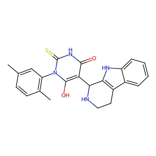 1-(2,5-dimethylphenyl)-6-hydroxy-5-(2,3,4,9-tetrahydro-1H-pyrido[3,4-b]indol-1-yl)-2-thioxo-2,3-dihydropyrimidin-4(1H)-one structure