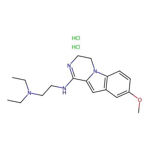 N',N'-diethyl-N-(8-methoxy-3,4-dihydropyrazino[1,2-a]indol-1-yl)ethane-1,2-diamine dihydrochloride structure
