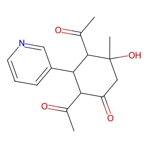 2,4-Diacetyl-5-hydroxy-5-methyl-3-(3-pyridinyl)cyclohexanone structure