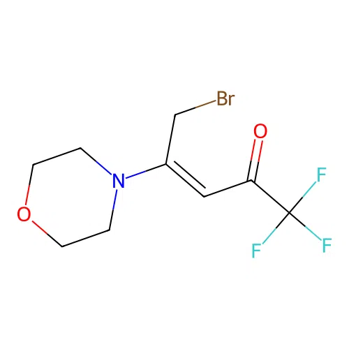 (3E)-5-bromo-1,1,1-trifluoro-4-morpholin-4-ylpent-3-en-2-one structure
