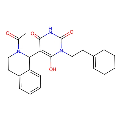 5-(2-acetyl-1,2,3,4-tetrahydroisoquinolin-1-yl)-3-(2-(cyclohex-1-en-1-yl)ethyl)-6-hydroxypyrimidine-2,4(1H,3H)-dione structure