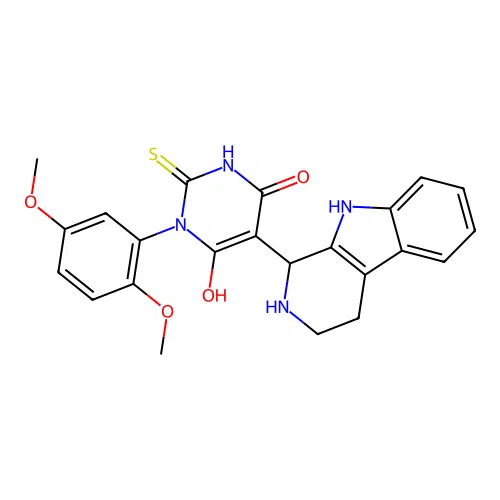 3-(2,5-dimethoxyphenyl)-6-hydroxy-5-(2,3,4,9-tetrahydro-1H-pyrido[3,4-b]indol-1-yl)-2-thioxo-2,3-dihydropyrimidin-4(1H)-one structure