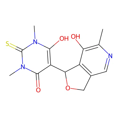 6-hydroxy-5-(7-hydroxy-6-methyl-1,3-dihydrofuro[3,4-c]pyridin-1-yl)-1,3-dimethyl-2-thioxo-2,3-dihydropyrimidin-4(1H)-one structure