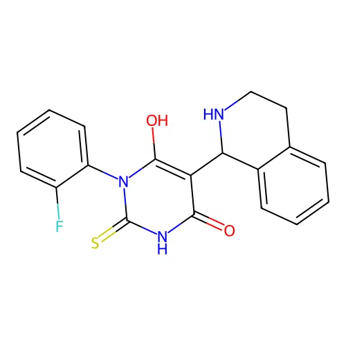 3-(2-fluorophenyl)-6-hydroxy-5-(1,2,3,4-tetrahydroisoquinolin-1-yl)-2-thioxo-2,3-dihydropyrimidin-4(1H)-one structure