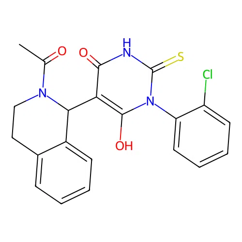 5-(2-acetyl-1,2,3,4-tetrahydroisoquinolin-1-yl)-3-(2-chlorophenyl)-6-hydroxy-2-thioxo-2,3-dihydropyrimidin-4(1H)-one structure
