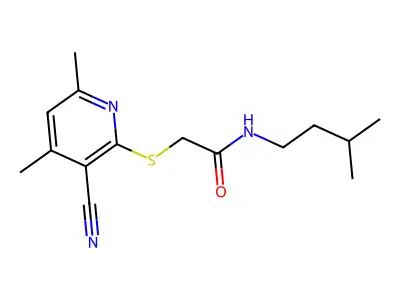 2-[(3-cyano-4,6-dimethylpyridin-2-yl)sulfanyl]-N-(3-methylbutyl)acetamide structure