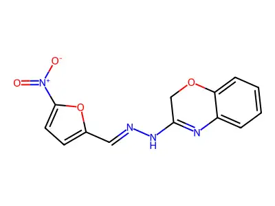 N-[(5-nitrofuran-2-yl)methylideneamino]-2H-1,4-benzoxazin-3-amine structure