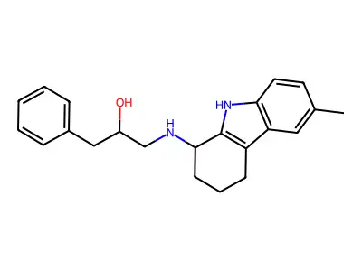 1-[(6-methyl-2,3,4,9-tetrahydro-1H-carbazol-1-yl)amino]-3-phenylpropan-2-ol structure
