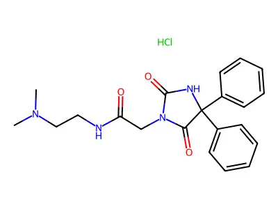 Imidazolidine-1-acetamide, N-(2-(dimethylamino)ethyl)-2,5-dioxo-4,4-diphenyl-, hydrochloride structure