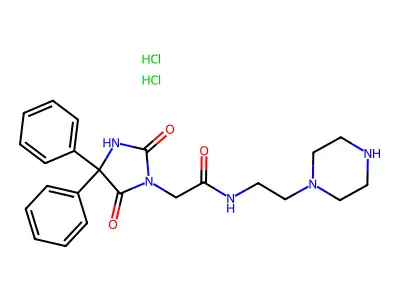 1-Imidazolidineacetamide, 2,5-dioxo-4,4-diphenyl-N-(2-(1-piperazinyl)ethyl)-, dihydrochloride structure