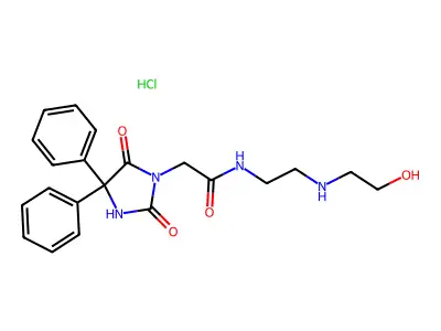1-Imidazolidineacetamide, 2,5-dioxo-4,4-diphenyl-N-(2-((2-hydroxyethyl)amino)ethyl)-, monohydrochloride structure