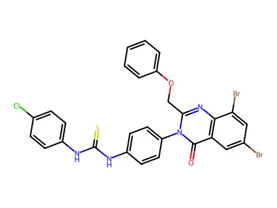 Thiourea, N-(4-chlorophenyl)-N'-(4-(6,8-dibromo-4-oxo-2-(phenoxymethyl)-3(4H)-quinazolinyl)phenyl)- structure