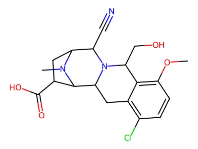 8,11-Iminoazepino(1,2-b)isoquinoline-10-carboxylic acid, 5,7,8,9,10,11,11a,12-octahydro-1-chloro-7-cyano-5-(hydroxymethyl)-4-methoxy-13-methyl- structure