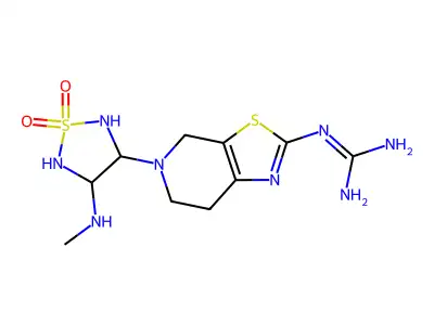 Guanidine, (5-(4-(methylamino)-1,2,5-thiadiazolidin-3-yl)-4,5,6,7-tetrahydrothiazolo(5,4-c)pyridin-2-yl)-, S,S-dioxide structure