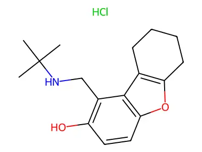 2-Dibenzofuranol, 6,7,8,9-tetrahydro-1-(((1,1-dimethylethyl)amino)methyl)-, hydrochloride structure