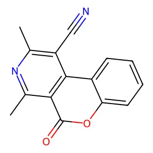 2,4-dimethyl-5-oxo-5H-chromeno[3,4-c]pyridine-1-carbonitrile structure