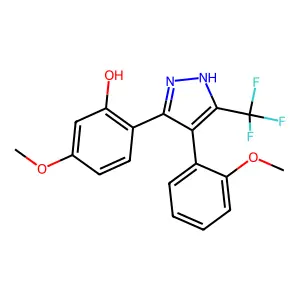 5-methoxy-2-(4-(2-methoxyphenyl)-5-(trifluoromethyl)-1H-pyrazol-3-yl)phenol structure