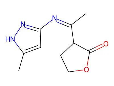 3-[(3-methyl-1H-pyrazol-5-yl)ethanimidoyl]dihydro-2(3H)-furanone structure