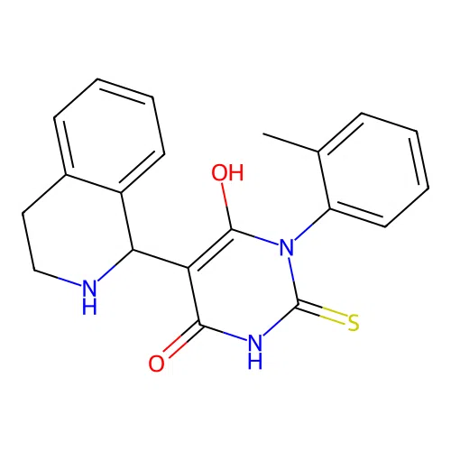 6-hydroxy-1-(2-methylphenyl)-2-sulfanylidene-5-(1,2,3,4-tetrahydroisoquinolin-1-yl)pyrimidin-4-one structure
