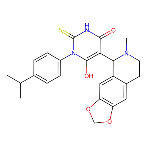 6-hydroxy-1-(4-isopropylphenyl)-5-(6-methyl-5,6,7,8-tetrahydro-[1,3]dioxolo[4,5-g]isoquinolin-5-yl)-2-thioxo-2,3-dihydropyrimidin-4(1H)-one structure