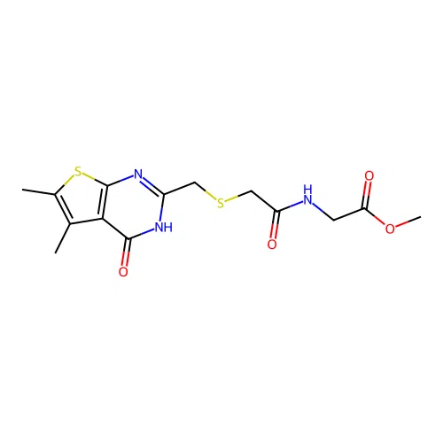 methyl 2-(2-(((5,6-dimethyl-4-oxo-3,4-dihydrothieno[2,3-d]pyrimidin-2-yl)methyl)thio)acetamido)acetate structure