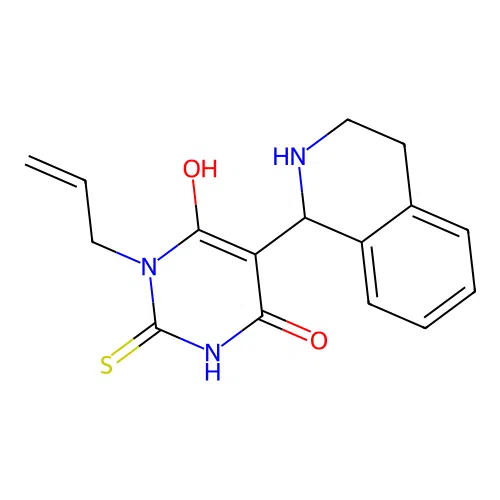 6-hydroxy-1-prop-2-enyl-2-sulfanylidene-5-(1,2,3,4-tetrahydroisoquinolin-1-yl)pyrimidin-4-one structure