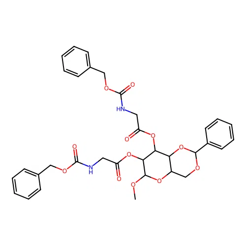 [6-methoxy-2-phenyl-7-[2-(phenylmethoxycarbonylamino)acetyl]oxy-4,4a,6,7,8,8a-hexahydropyrano[3,2-d][1,3]dioxin-8-yl] 2-(phenylmethoxycarbonylamino)acetate structure