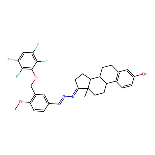 (17E)-17-[(2E)-{4-methoxy-3-[(2,3,5,6-tetrafluorophenoxy)methyl]benzylidene}hydrazinylidene]estra-1,3,5(10)-trien-3-ol structure