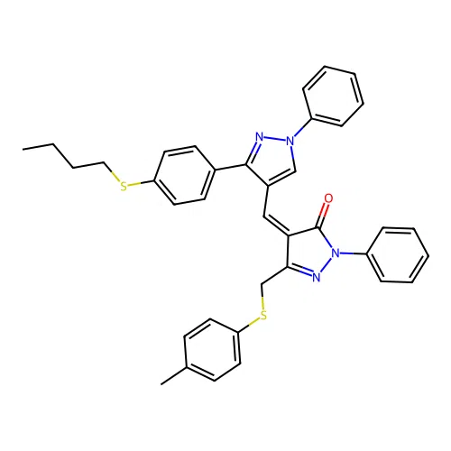 (4Z)-4-[[3-(4-butylsulfanylphenyl)-1-phenylpyrazol-4-yl]methylidene]-5-[(4-methylphenyl)sulfanylmethyl]-2-phenylpyrazol-3-one structure