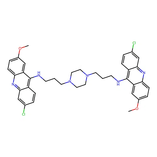 N,N'-Bis(6-chloro-2-methoxy-9-acridinyl)-1,4-piperazinedipropanamine structure