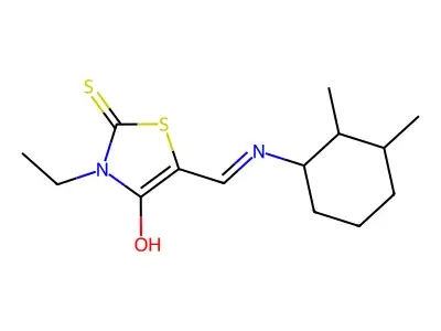 (5E)-5-{[(2,3-dimethylcyclohexyl)amino]methylidene}-3-ethyl-2-thioxo-1,3-thiazolidin-4-one structure