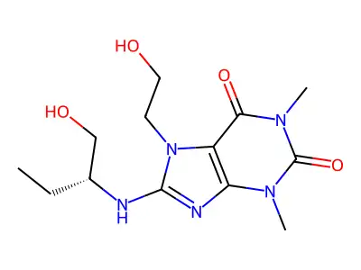 (R)-7-beta-Hydroxyethyl-8-(1'-hydroxybut-2'-yl)aminotheophylline structure
