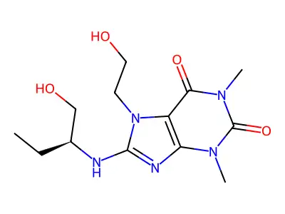 (S)-7-beta-Hydroxyethyl-8-(1'-hydroxybut-2'-yl)aminotheophylline structure