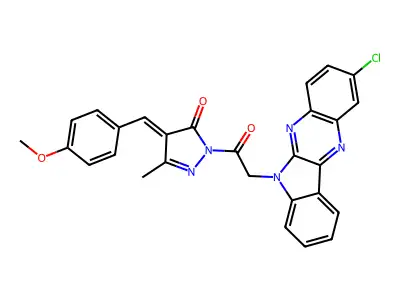 3H-Pyrazol-3-one,2-[2-(2-chloro-6H-indolo[2,3-b]quinoxalin-6-yl)acetyl]-2,4-dihydro-4-[(4-methoxyphenyl)methylene]-5-methyl- structure