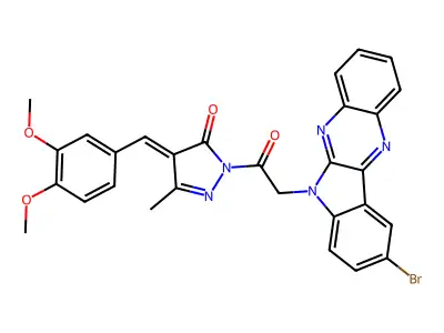 3H-Pyrazol-3-one,2-[2-(9-bromo-6H-indolo[2,3-b]quinoxalin-6-yl)acetyl]-4-[(3,4-dimethoxyphenyl)methylene]-2,4-dihydro-5-methyl- structure