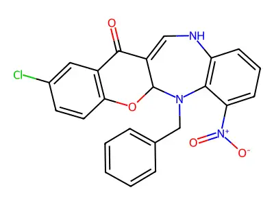 (1)Benzopyrano(2,3-b)(1,5)benzodiazepin-13(5ah)-one, 6,11-dihydro-2-chloro-7-nitro-6-(phenylmethyl)- structure