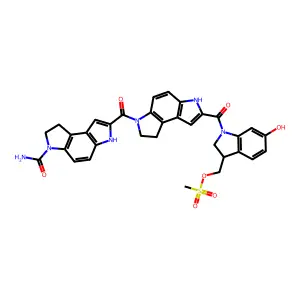 (+/-)-7-((7-((2,3-Dihydro-6-hydroxy-3-(((methylsulfonyl)oxy)methyl)-1H-indol-1-yl)carbonyl)-1,6-dihydrobenzo(1,2-b:4,3-b')dipyrrol-3(2H)-yl)carbonyl)-1,6-dihydrobenzo(1,2-b:4,3-b')dipyrrole-3(2H)-carboxamide structure
