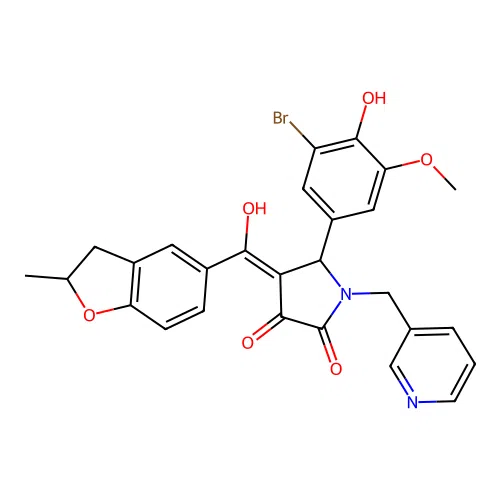 5-(3-bromo-4-hydroxy-5-methoxyphenyl)-3-hydroxy-4-(2-methyl-2,3-dihydrobenzofuran-5-carbonyl)-1-(pyridin-3-ylmethyl)-1H-pyrrol-2(5H)-one structure