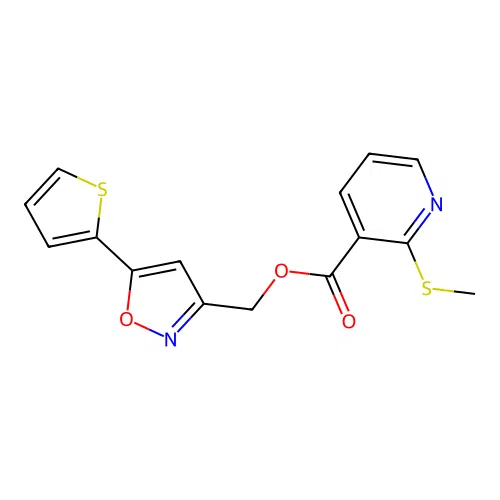 (5-(Thiophen-2-yl)isoxazol-3-yl)methyl 2-(methylthio)nicotinate structure