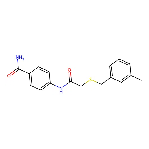 4-[[2-[[(3-Methylphenyl)methyl]thio]acetyl]amino]benzamide structure