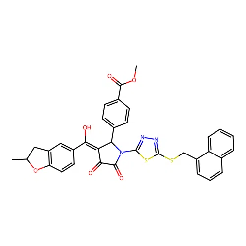 methyl 4-(4-hydroxy-3-(2-methyl-2,3-dihydrobenzofuran-5-carbonyl)-1-(5-((naphthalen-1-ylmethyl)thio)-1,3,4-thiadiazol-2-yl)-5-oxo-2,5-dihydro-1H-pyrrol-2-yl)benzoate structure