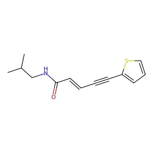 (E)-N-(2-methylpropyl)-5-thiophen-2-ylpent-2-en-4-ynamide structure