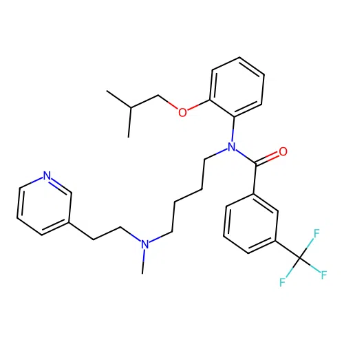 N-(2-isobutoxyphenyl)-N-(4-(methyl(2-(pyridin-3-yl)ethyl)amino)butyl)-3-(trifluoromethyl)benzamide structure