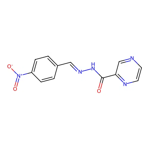 N-[(E)-(4-nitrophenyl)methylideneamino]pyrazine-2-carboxamide structure