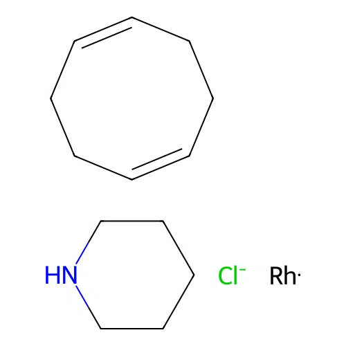 Rhodium(1) cis,cis-1,5-cyclooctadienepiperidine chloride structure