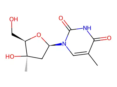 1-[3-C-Methyl-2-deoxy-beta-D-threo-pentofuranosyl]thymine structure