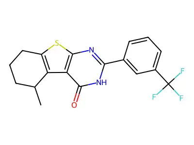 (1)Benzothieno(2,3-d)pyrimidin-4(1H)-one, 5,6,7,8-tetrahydro-5-methyl-2-(3-(trifluoromethyl)phenyl)- structure