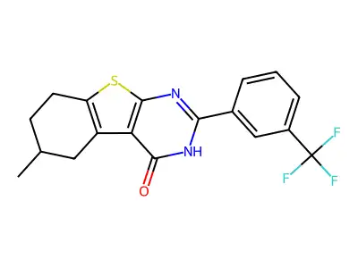 (1)Benzothieno(2,3-d)pyrimidin-4(1H)-one, 5,6,7,8-tetrahydro-6-methyl-2-(3-(trifluoromethyl)phenyl)- structure