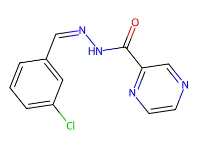 N-[(E)-(3-chlorophenyl)methylideneamino]pyrazine-2-carboxamide structure